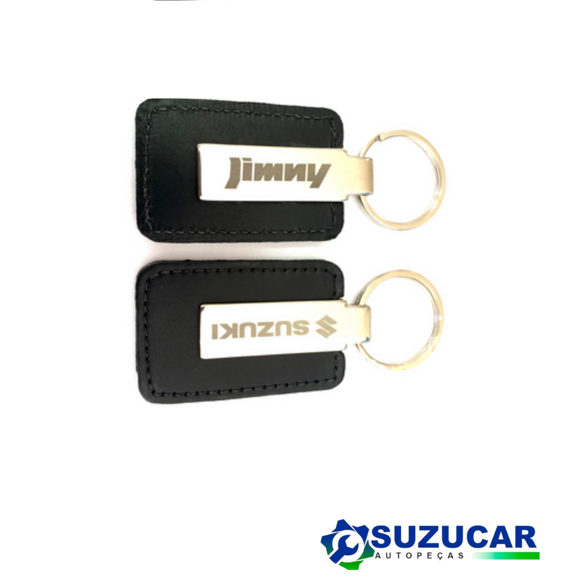 Chaveiro em couro e Metalico Cromado JIMNY Cor Preto