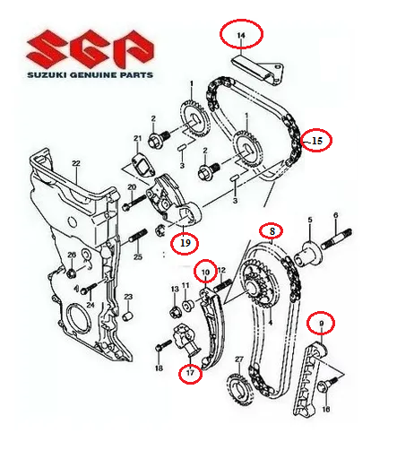 KIT DE CORRENTE TRACKER 2.0 16V ATÉ 2009 / GRAND VITARA 2.0 16V ATÉ 2004 S / ENGRENAGEM ORIGINAL PARCIAL